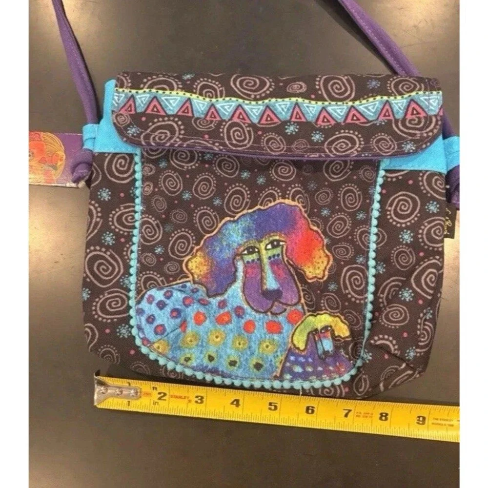 Laurel Burch Shoulder Bag Multicolor Dogs Poodles Canvas Artsy Boho Vtg